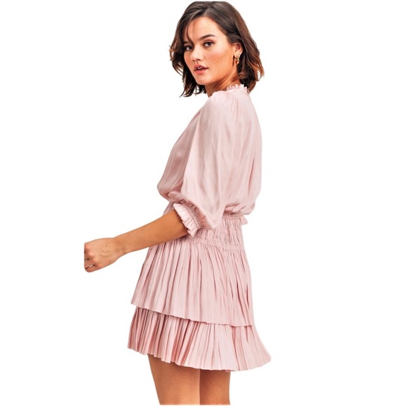 Reset By Jane Dresses & Skirts - Reset by Jane Pink Satin Jamie Ruffle Mini Dress with Smocked Waist Small
